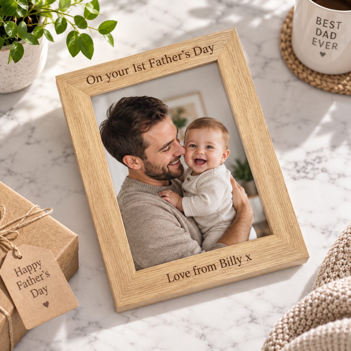 Personalised Father's Day, New Dad Gift, Wooden Photo Picture Frame Daddy, Dad, Grandad, Children. Grandchildren, Fathers. Birthday