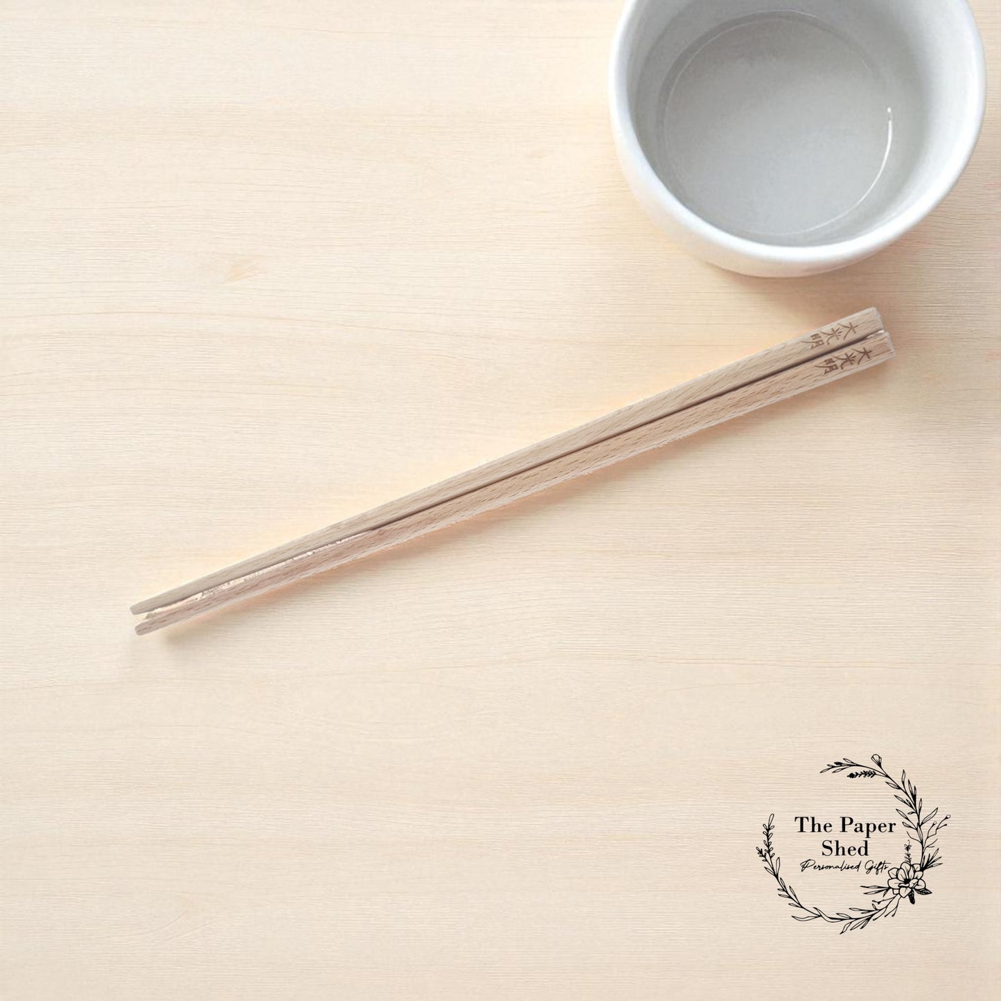 Engraved personalised wooden placemats and chopsticks set holder Asian, Chinese, Korean, Japanese, Thai, Filipino characters, symbols