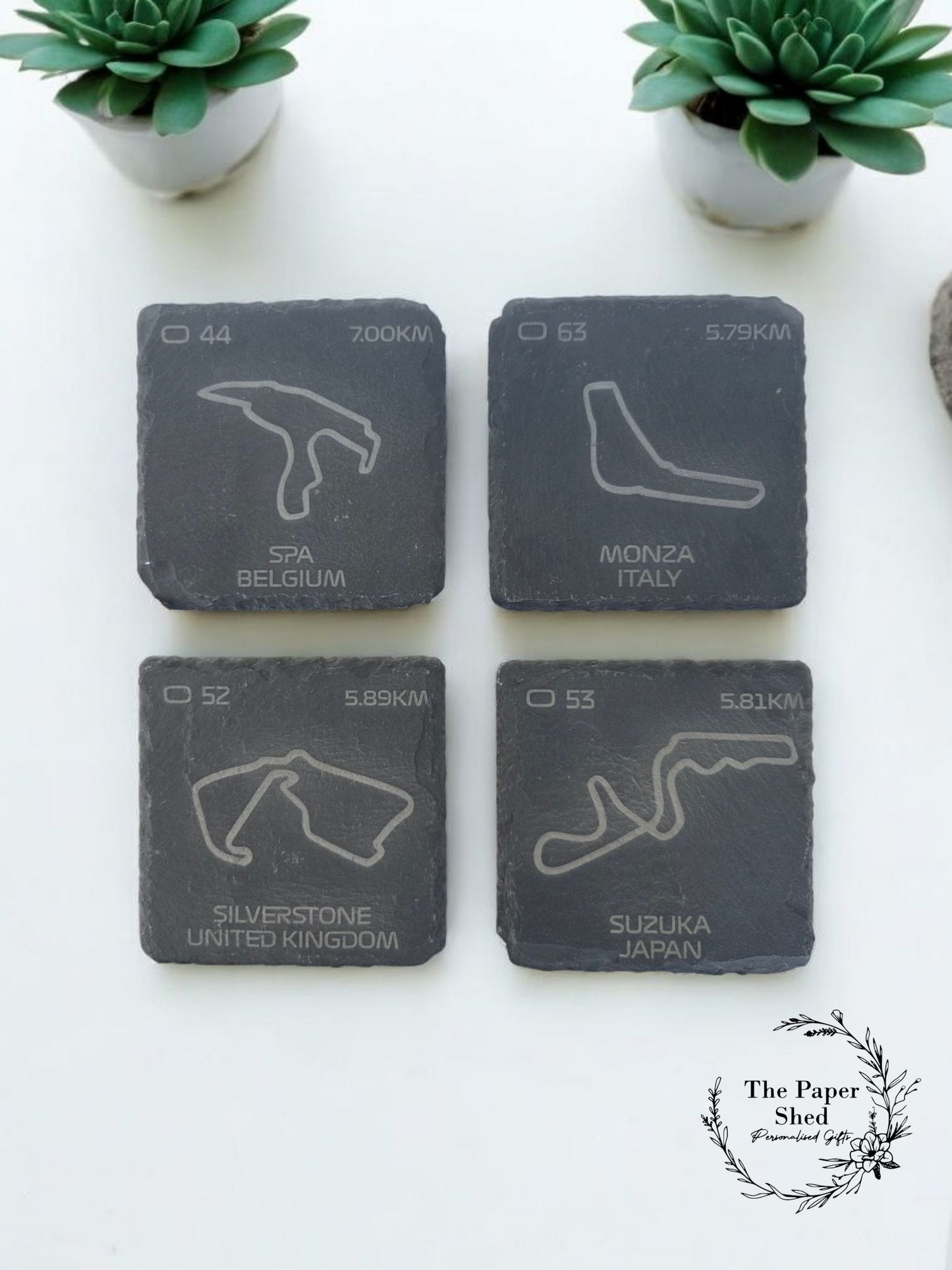 F1 Inspired Track Engraved Drinks Coasters - Pick your own Racing Track Slate