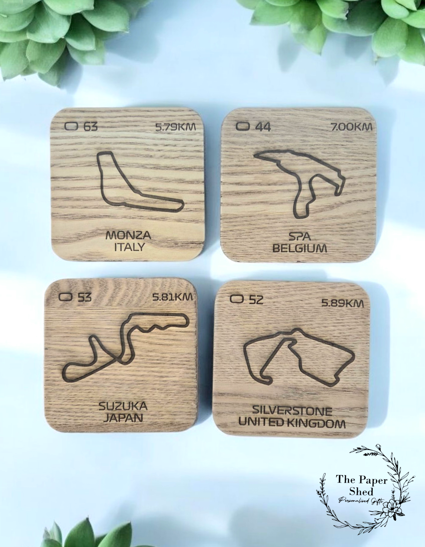 F1 Inspired Track Engraved Drinks Coasters - Pick your own Racing Track Wooden