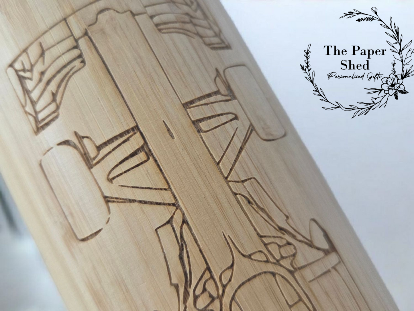 F1 inspired Technical Drawing Silverstone Bottle Bamboo Engraved Car Formula