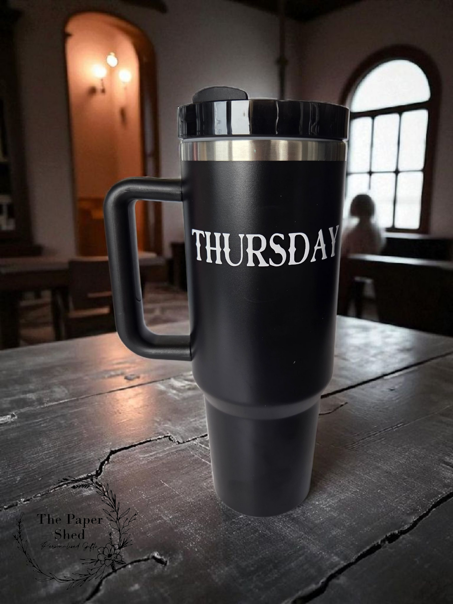 Gothic Style Black Travel Mug Personalised 40oz Cups with Handle