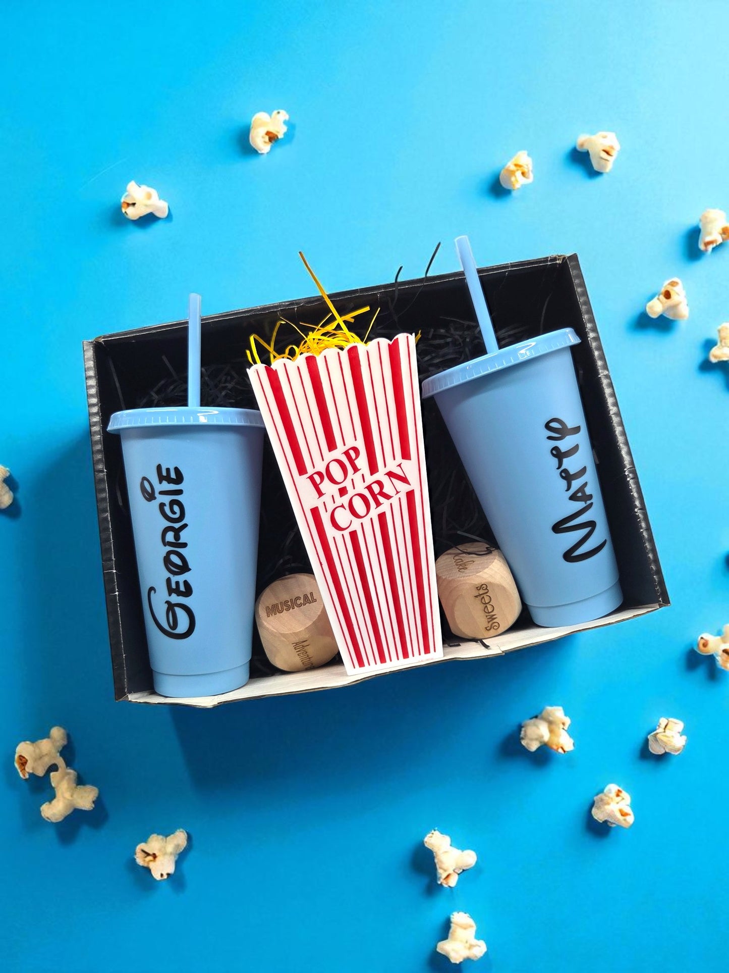 Princess Prince Themed Personalised Movie/Film night / hamper box, popcorn, name, cinema, tumbler, drink, cup, dice, Christmas Gift, birthday