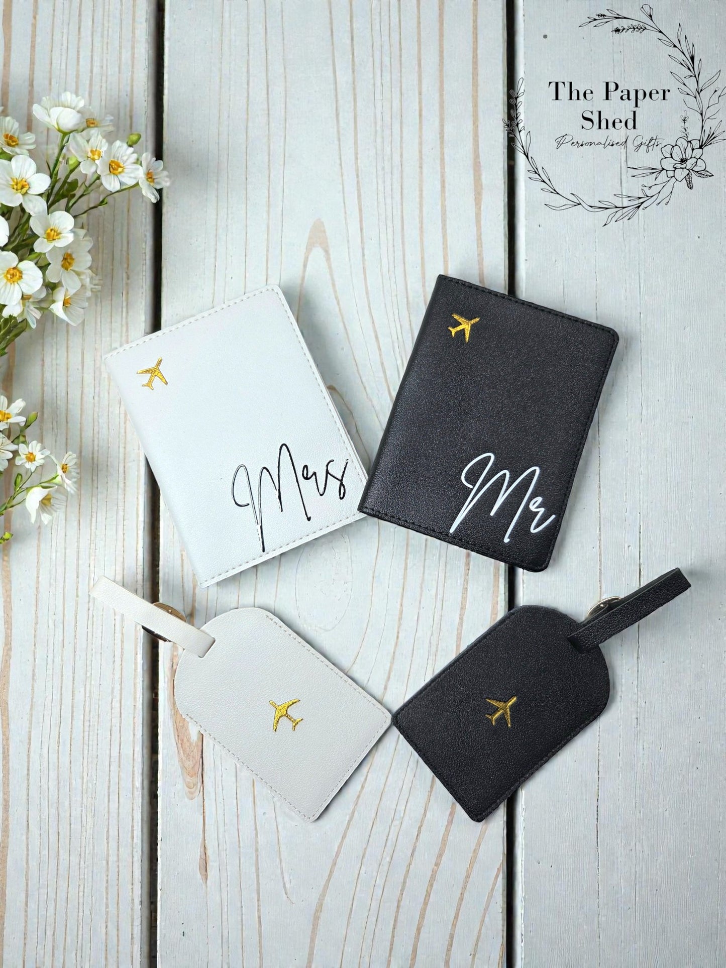 Wedding Couples Matching Passport Covers Luggage Tags Honeymoon Mr & Mrs