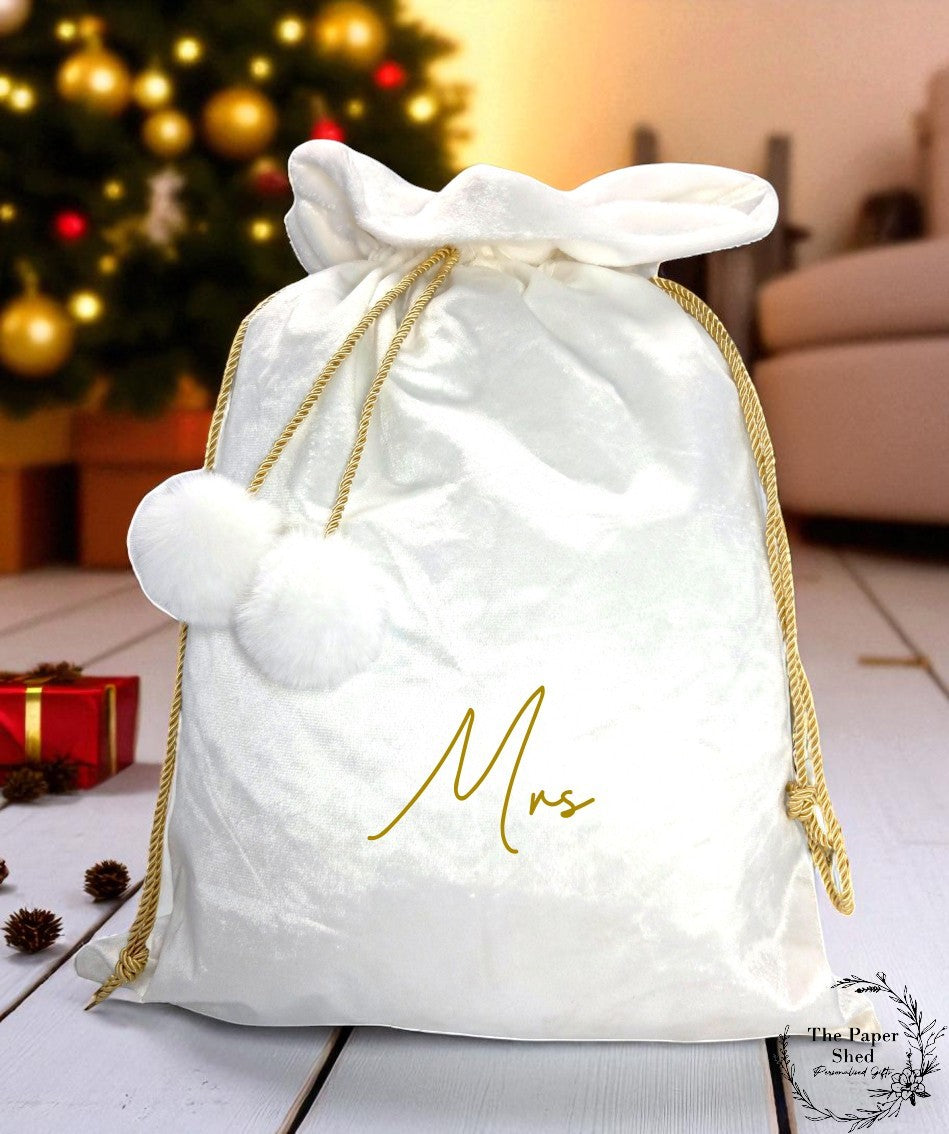 Christmas Santa Sacks PAIR Velvet Luxury Mr & Mrs Couple Engagement Married Presents Gift 2 x Sacks