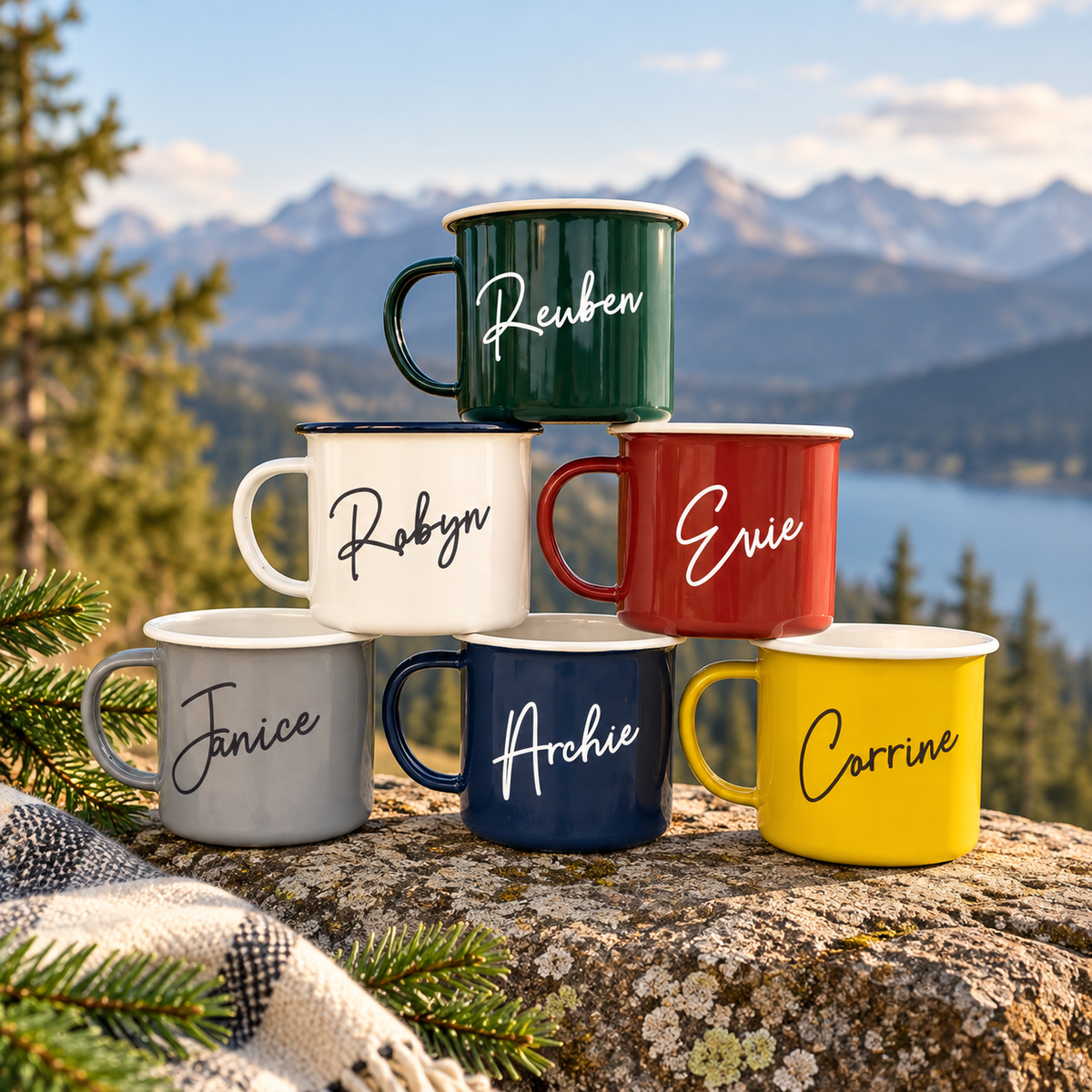 Personalised Enamel Name Mugs Camping