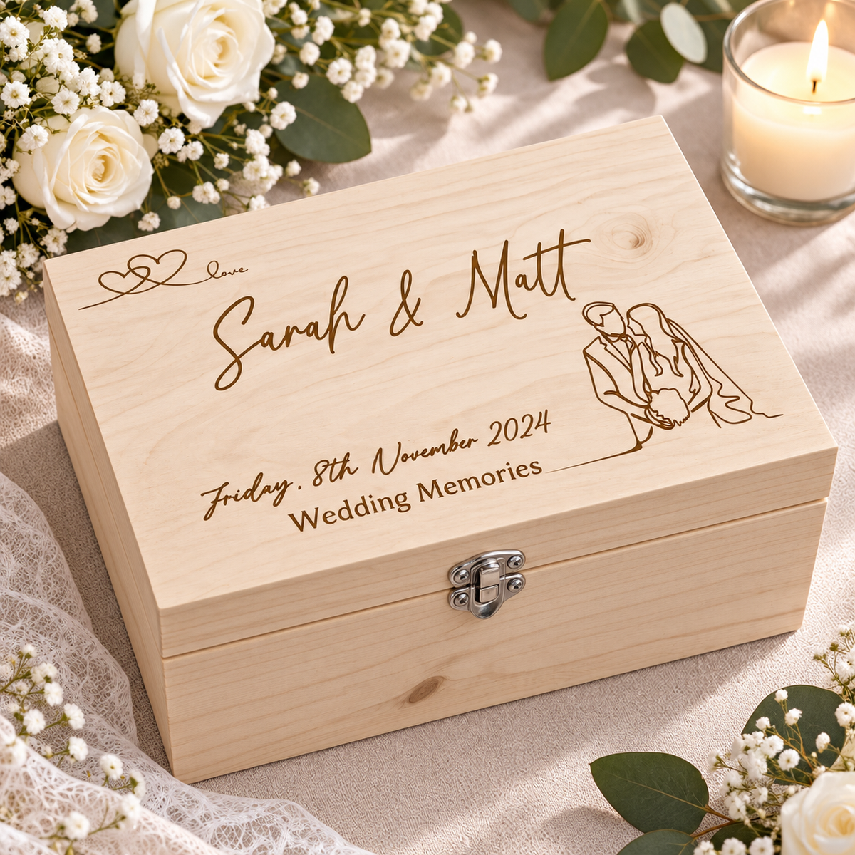 Silhouette Couples Family Memory Box Wedding Engagement Keepsakes