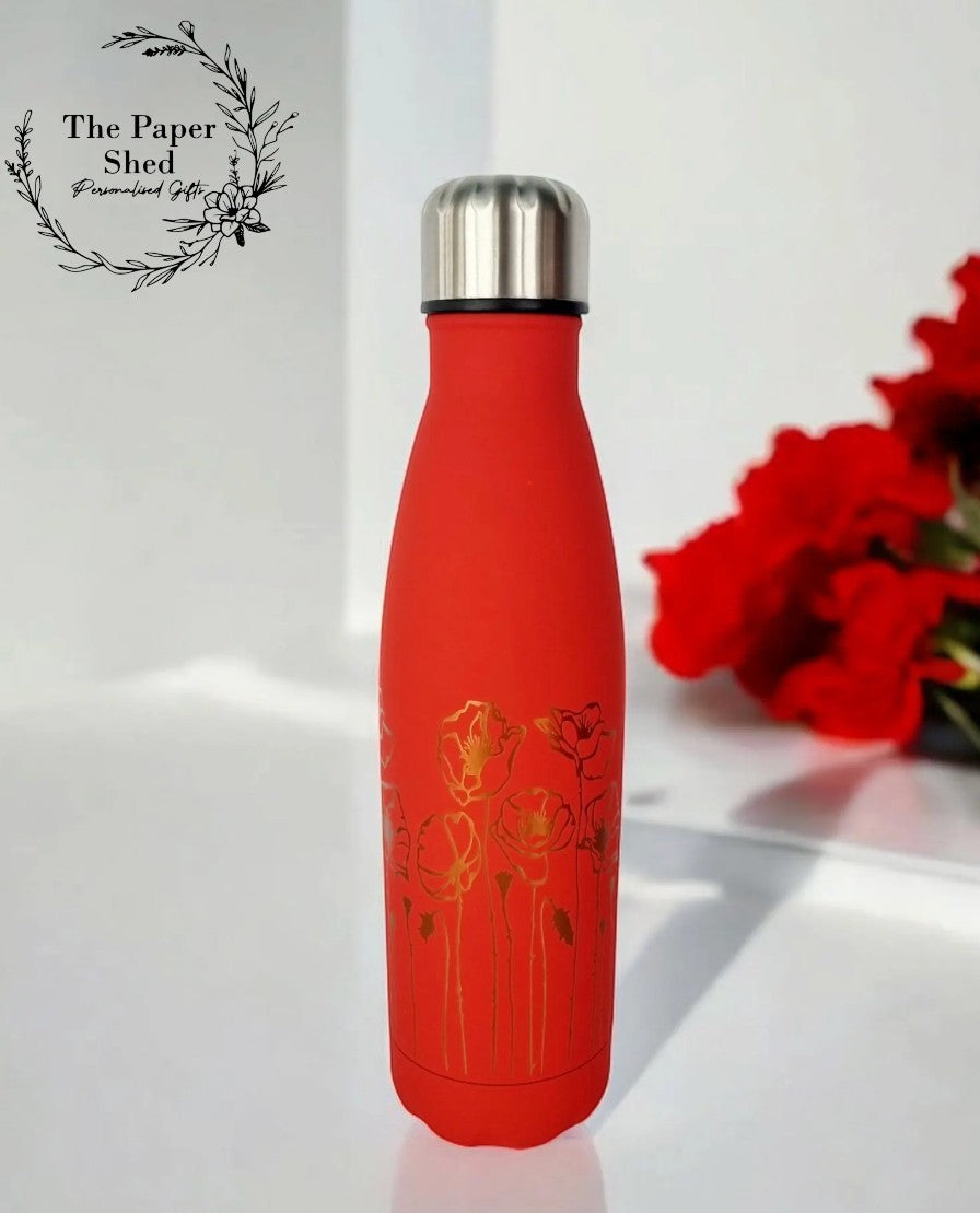 Poppy Print Engraved Thermal Water Bottle v1