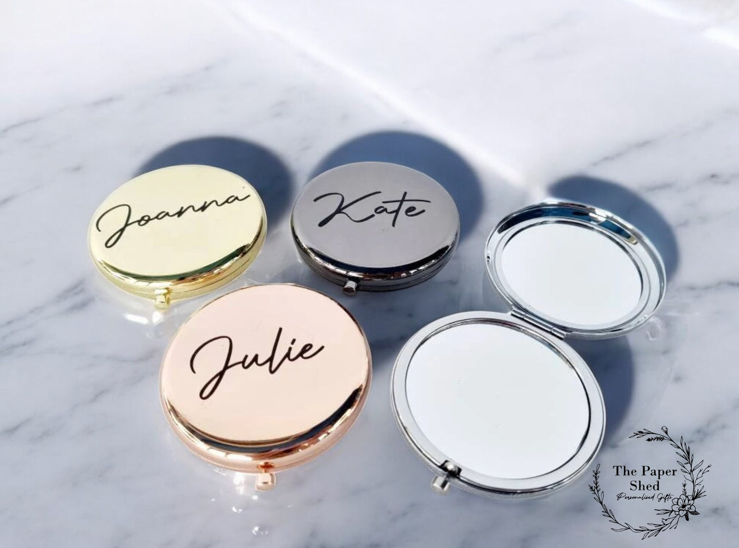 Personalised cosmetic mirror bridal party gold and black