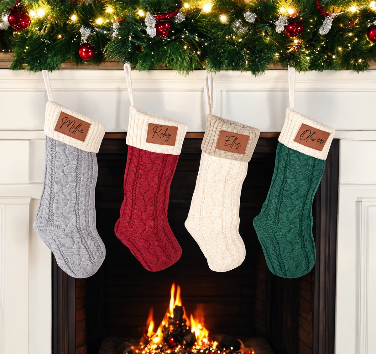 Stocking Knitted Personalised Christmas Stocking 4 Colours With Name