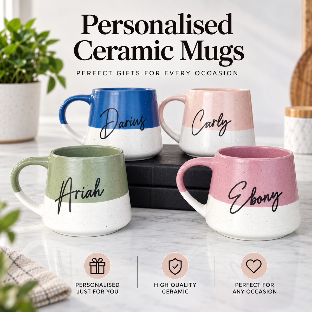 Speckled Pattern Personalised Drink Mug with Name - Pastel Bright 6 Colours