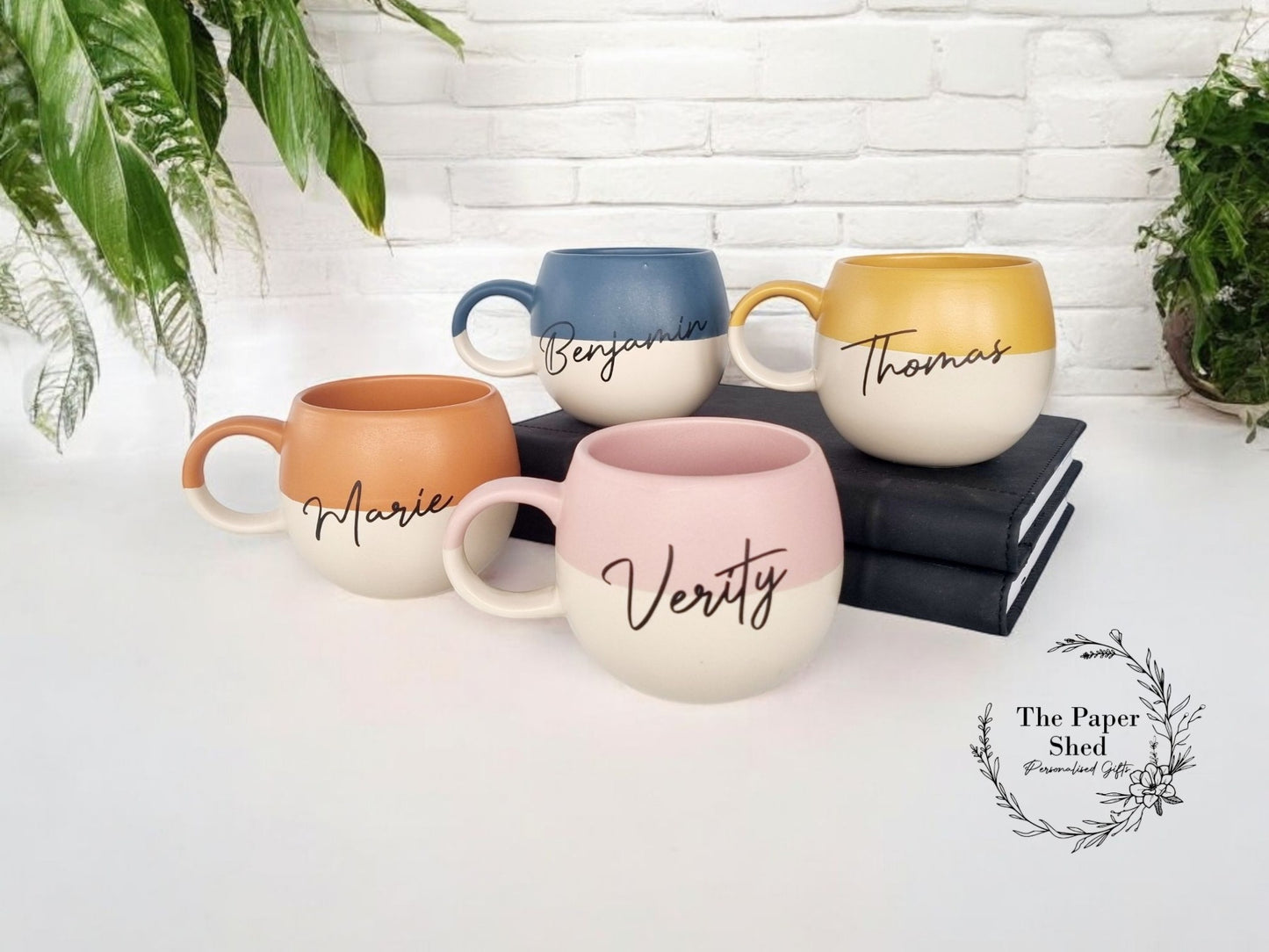 Stripe Pattern Sphere Personalised Drink Mug with Name - Pastel Bright