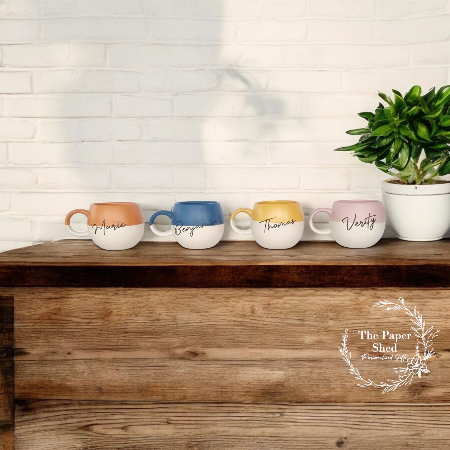 Stripe Pattern Sphere Personalised Drink Mug with Name - Pastel Bright