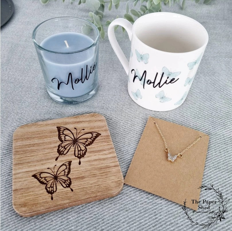 Personalised - Gift Set - Birthday Present - For Her - Birthday - Hamper Butterfly Themed - Butterfly Flowers