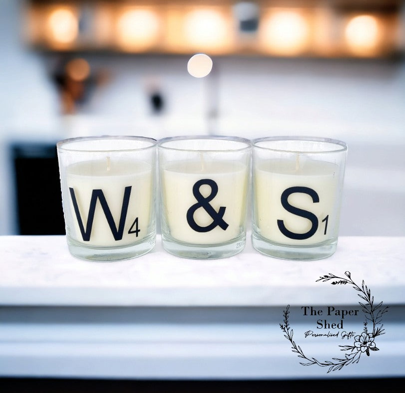 Letter Tile Initial Candles, Mix & Match Family Names