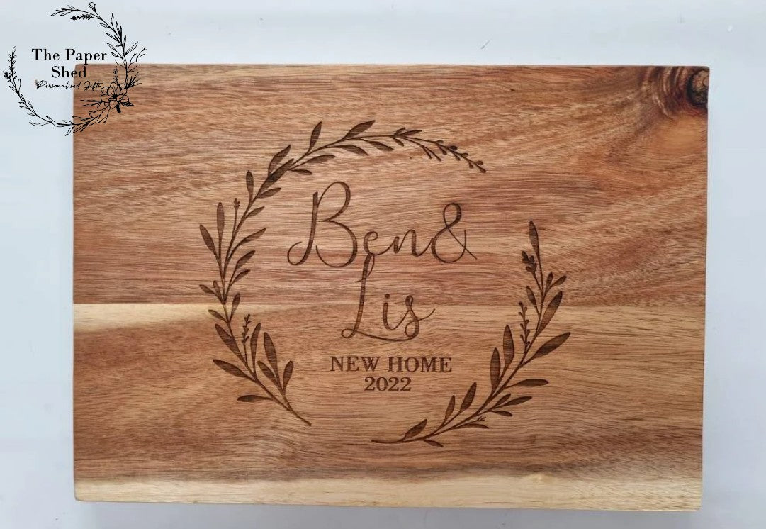 Couples new home personalised family chopping Board wooden engraved