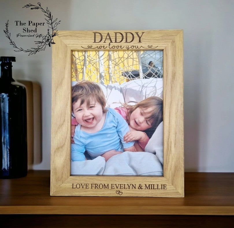 Father's Birthday Personalised Photo Frame Fathers Day, New Dad Gift, Wooden Photo Picture Frame Daddy, Dad, Grandad, Children.