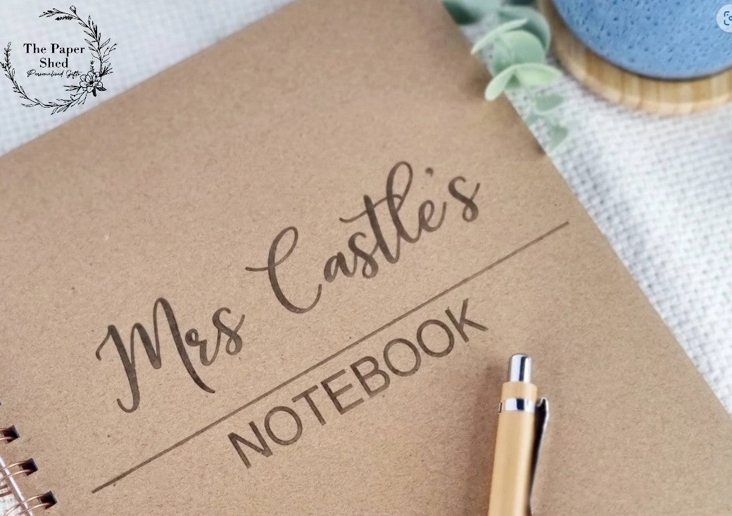 Personalised teacher planner, engraved A4 hard cover notebook