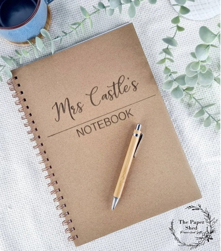 Personalised teacher planner, engraved A4 hard cover notebook