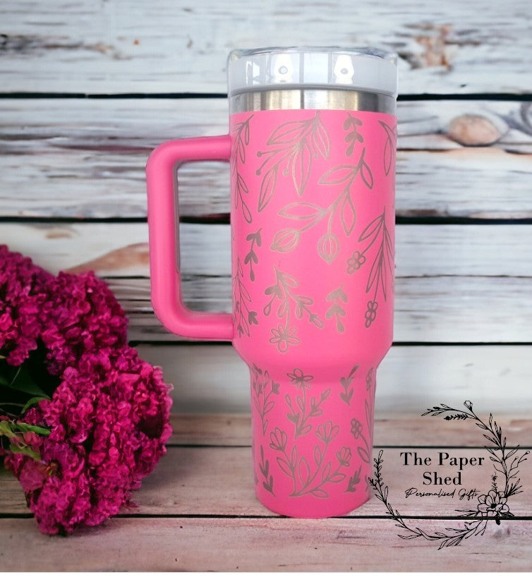 Engraved Floral Pattern Large Thermal Travel Mugs Personalised 40oz Cups