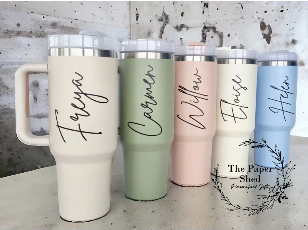 Personalised or blank Large 40oz Travel Mugs Pastel Colours Thermal Cup with Handle Birthday Gift Wedding