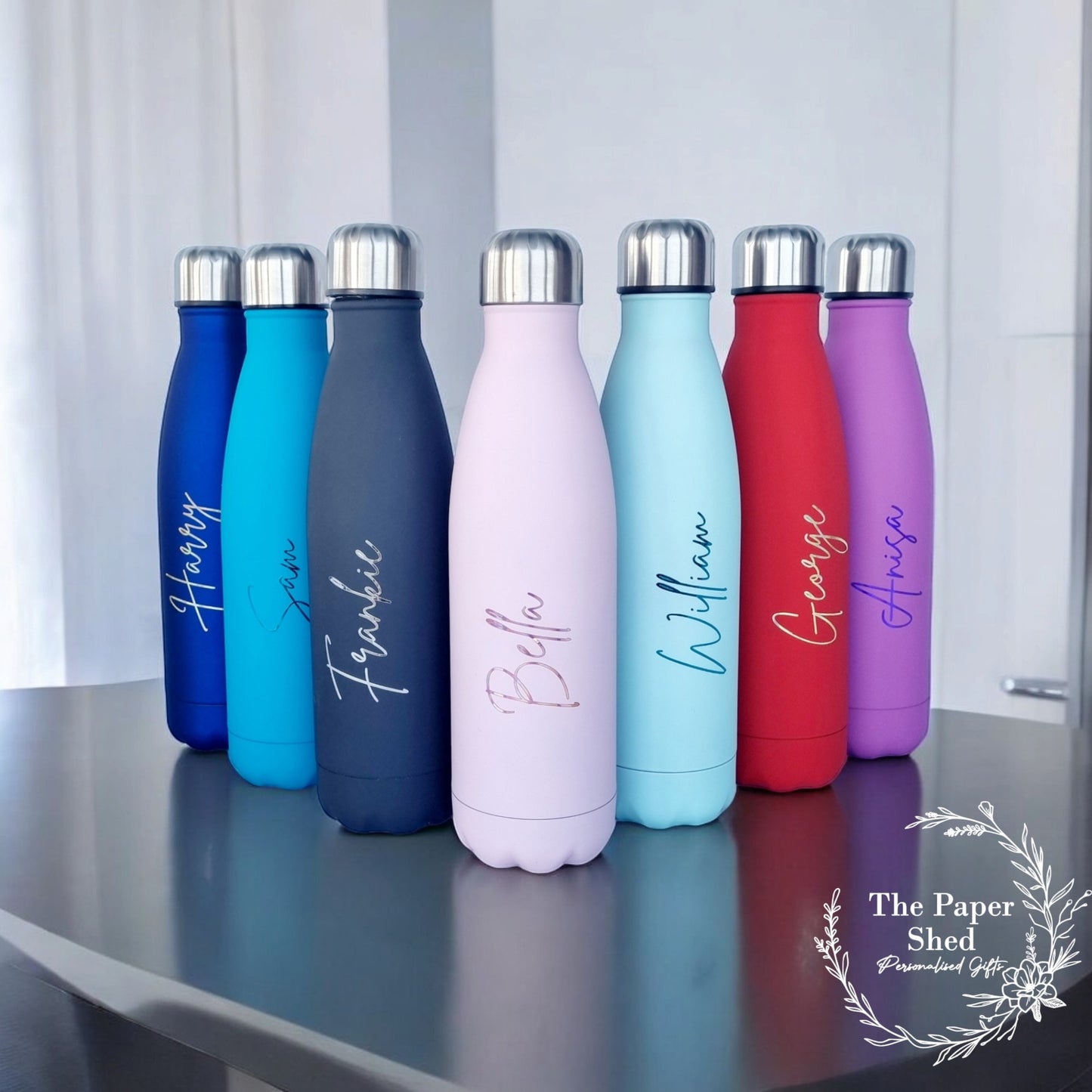 500ml Thermal Personalised Name Water Bottle Metallic Writing School - Script Font V1 Version 1