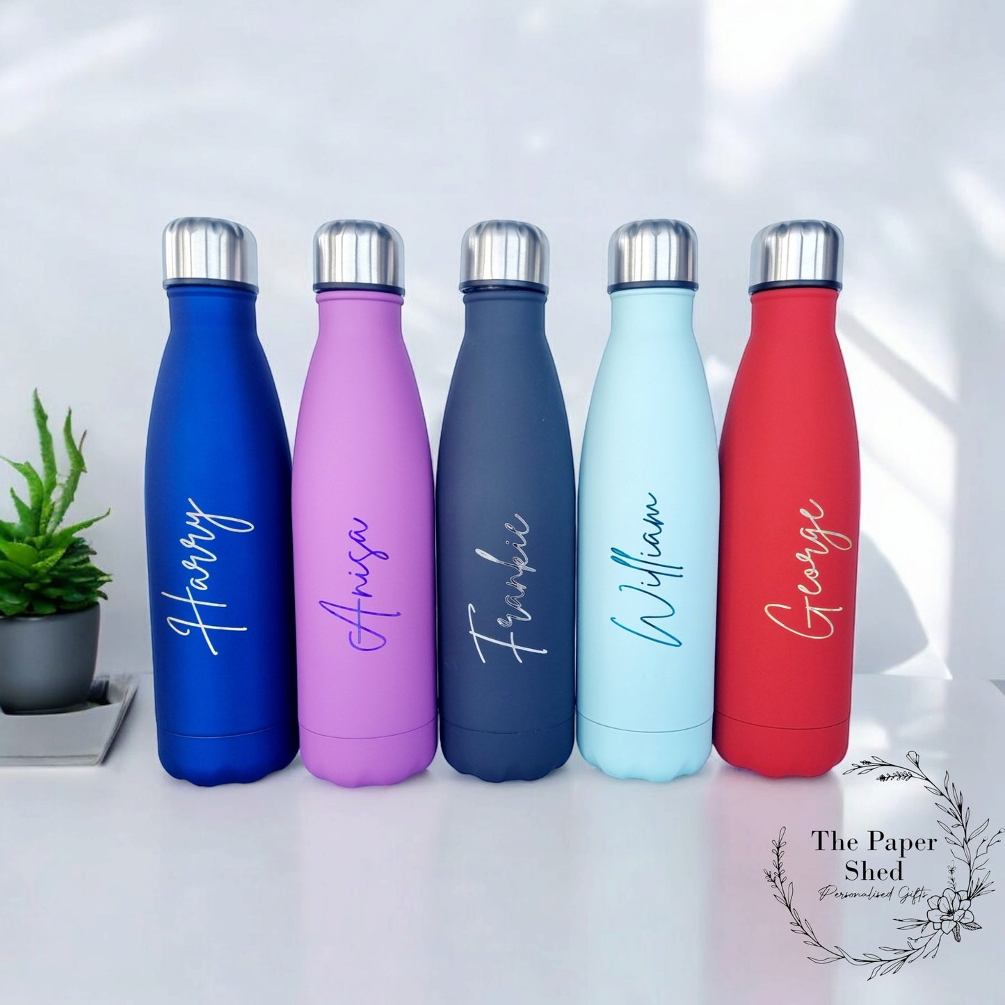 500ml Thermal Personalised Name Water Bottle Metallic Writing School - Script Font V1 Version 1