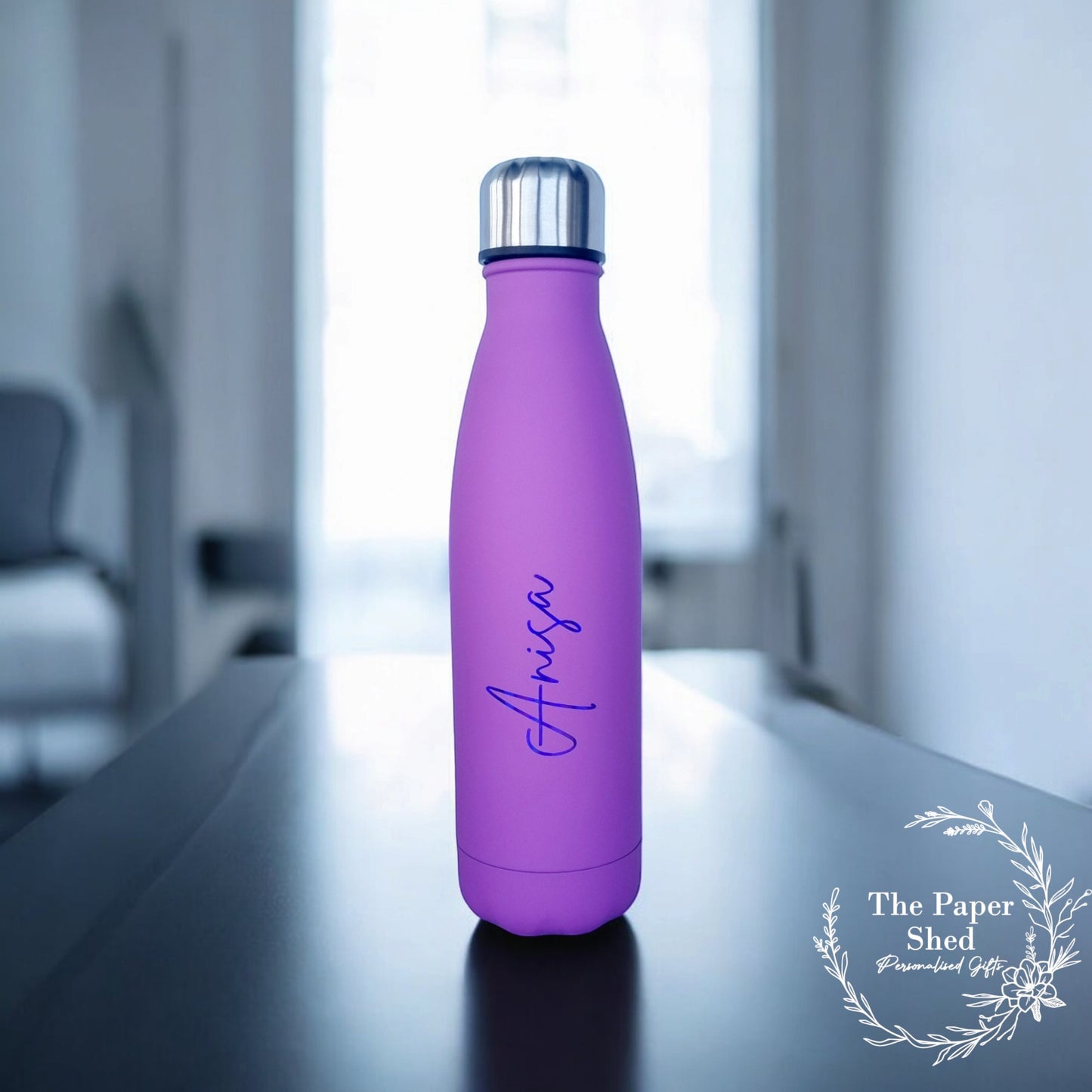 500ml Thermal Personalised Name Water Bottle Metallic Writing School - Script Font V1 Version 1