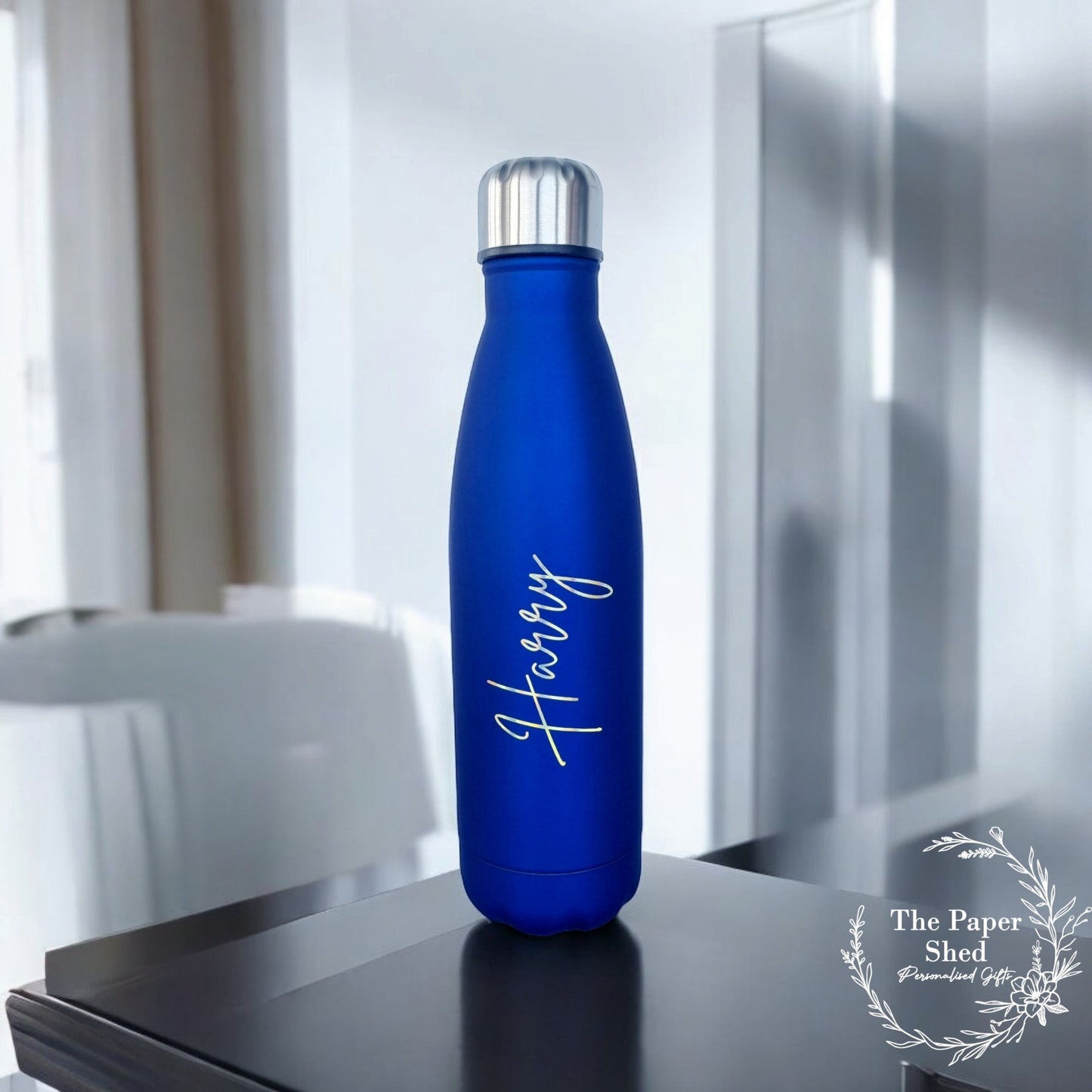 500ml Thermal Personalised Name Water Bottle Metallic Writing School - Script Font V1 Version 1