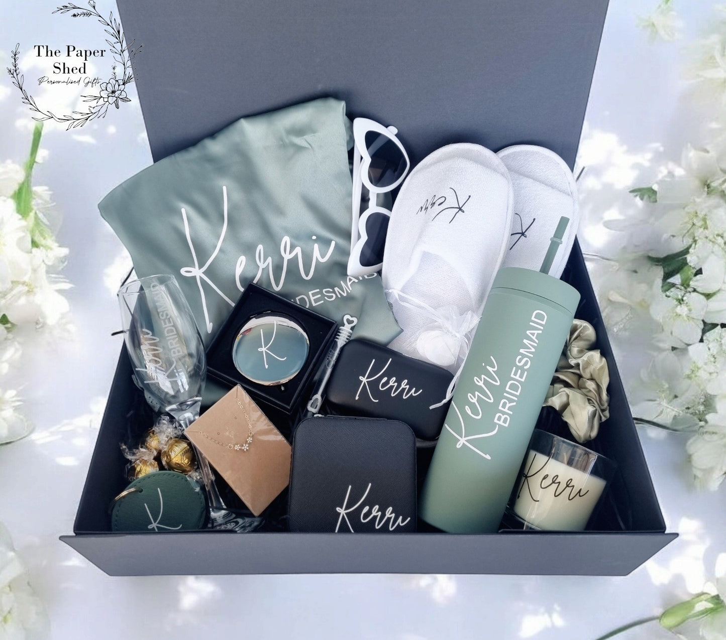Luxury Bridal Bridesmaid Gift Hamper Box Robe Personalised With Name Glass