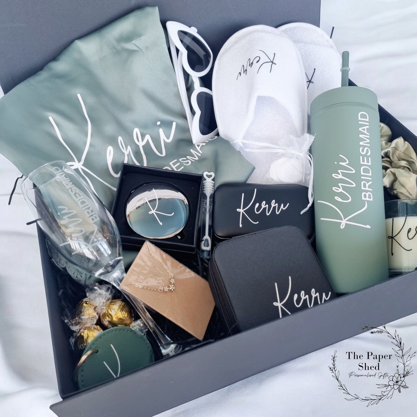 Luxury Bridal Bridesmaid Gift Hamper Box Robe Personalised With Name Glass