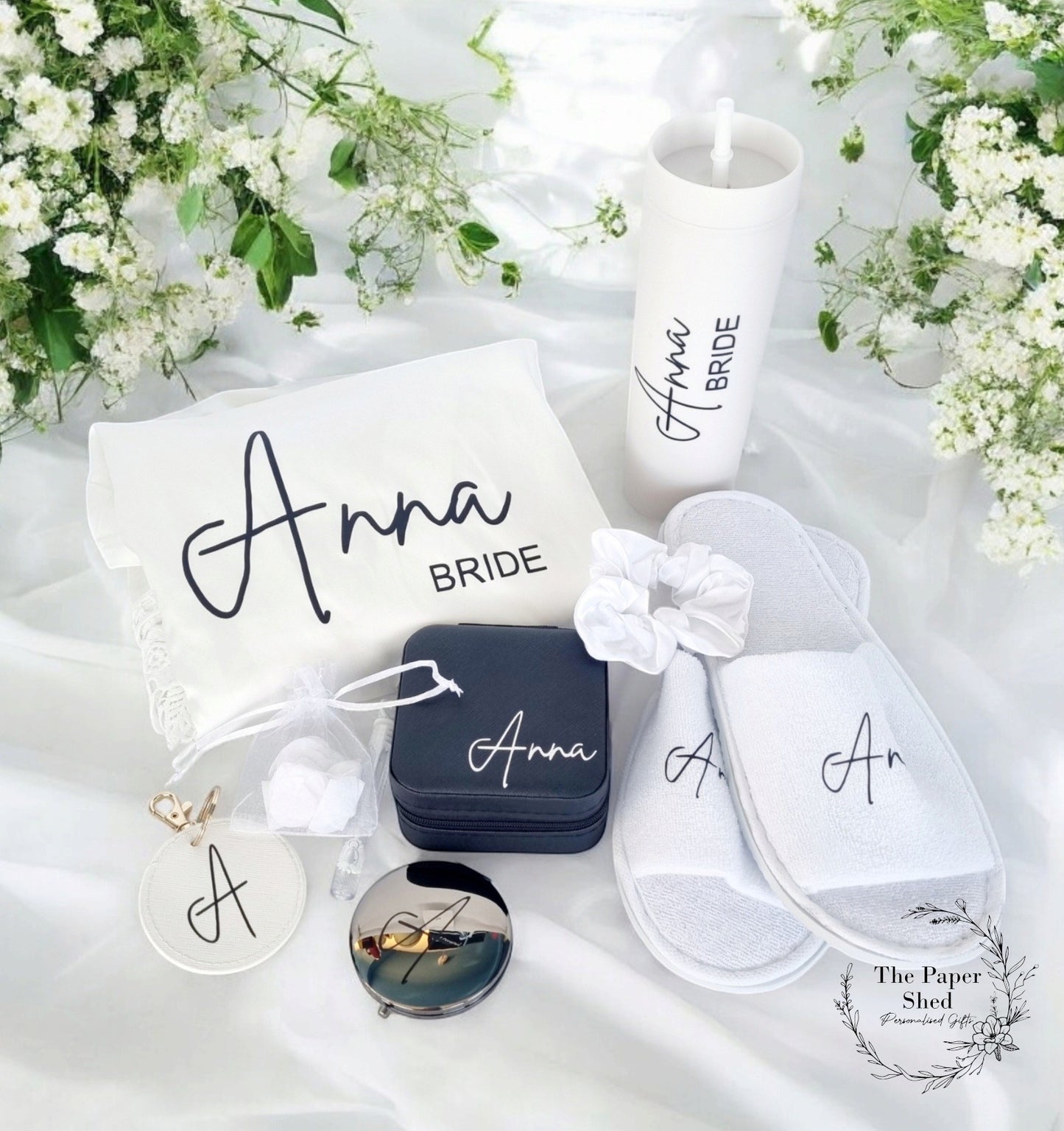 Luxury Bridal Bridesmaid Gift Hamper Box Robe Personalised With Name Glass