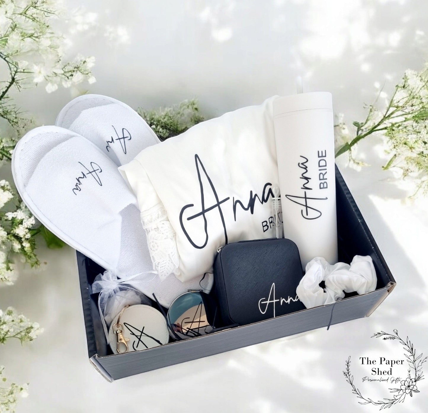 Luxury Bridal Bridesmaid Gift Hamper Box Robe Personalised With Name Glass