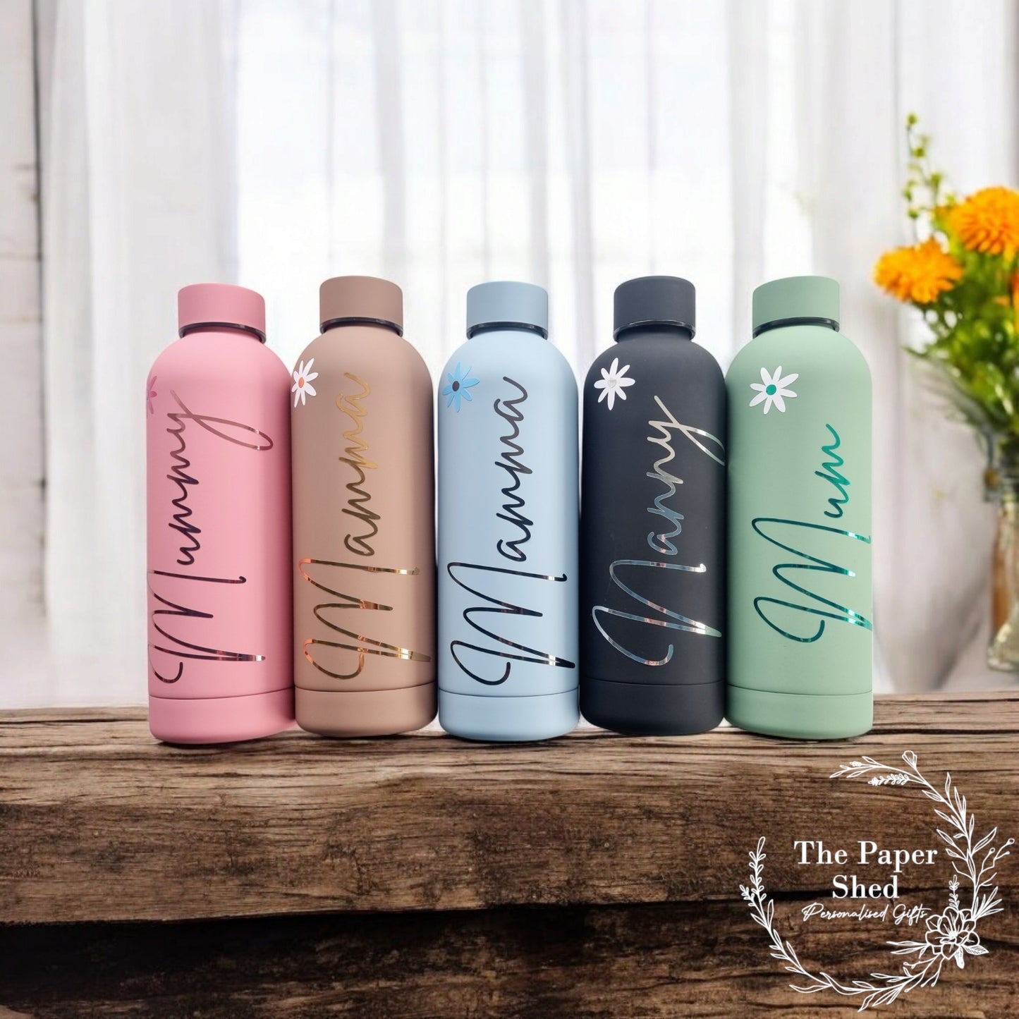Thermal Metallic Mother's Day Bottle Custom Personalised With Any Name Flowers