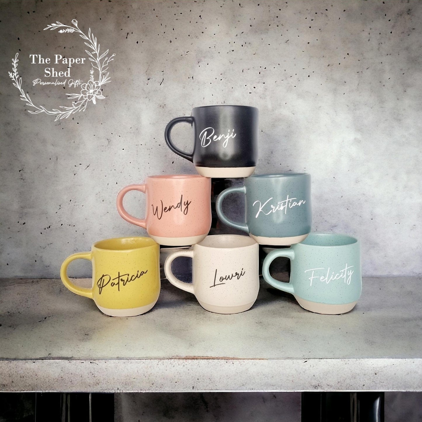 Personalised Hot Drink Mug With Name Speckled Biscuit Base - Mother's Day - Birthday - Valentines - Anniversary - Wedding - Favours