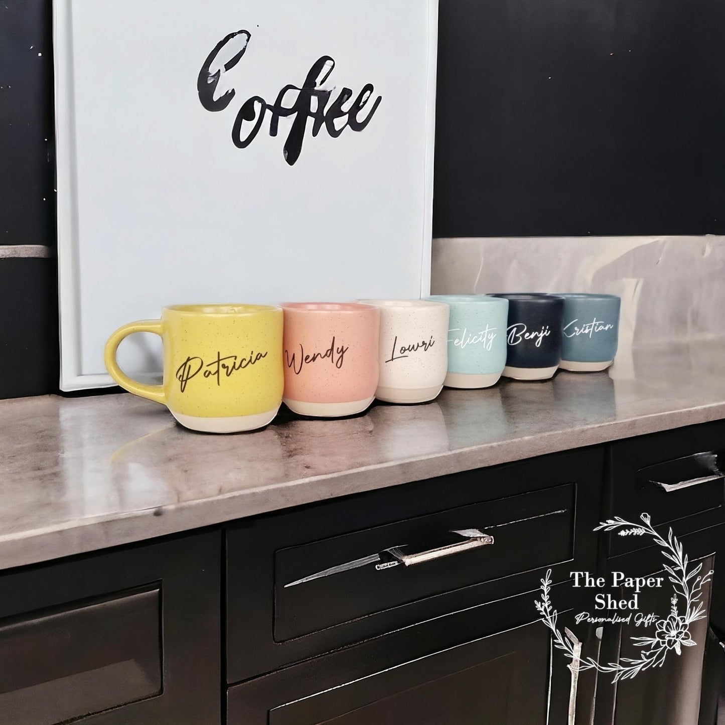 Personalised Hot Drink Mug With Name Speckled Biscuit Base - Mother's Day - Birthday - Valentines - Anniversary - Wedding - Favours