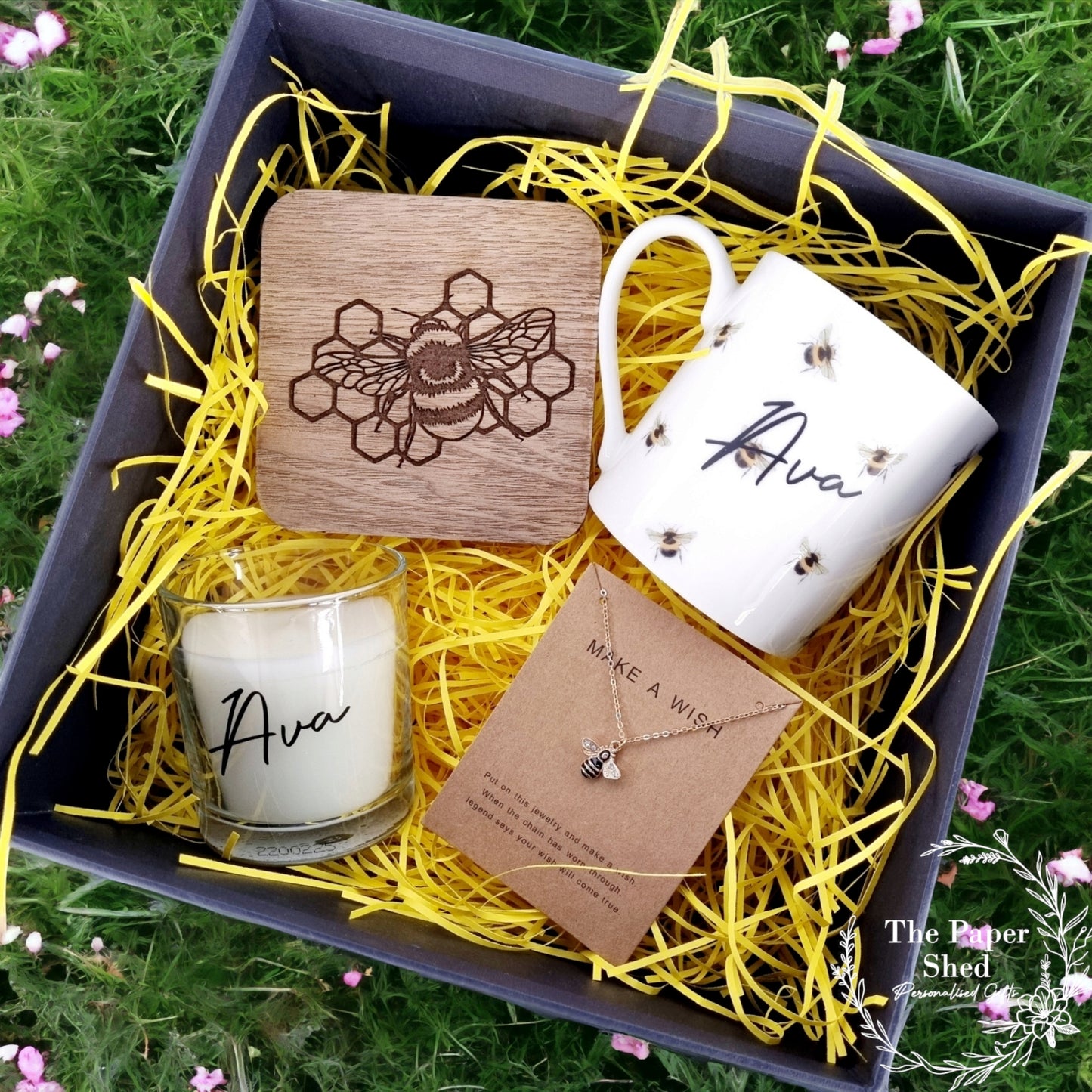 Personalised - Gift Set - Birthday Present - For Her - Birthday - Hamper Bumble Bee Themed - Bee Flowers