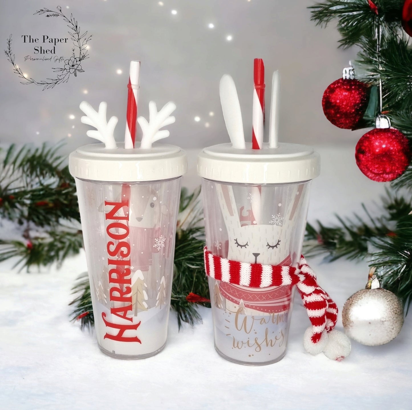 Christmas personalised tumbler with straw