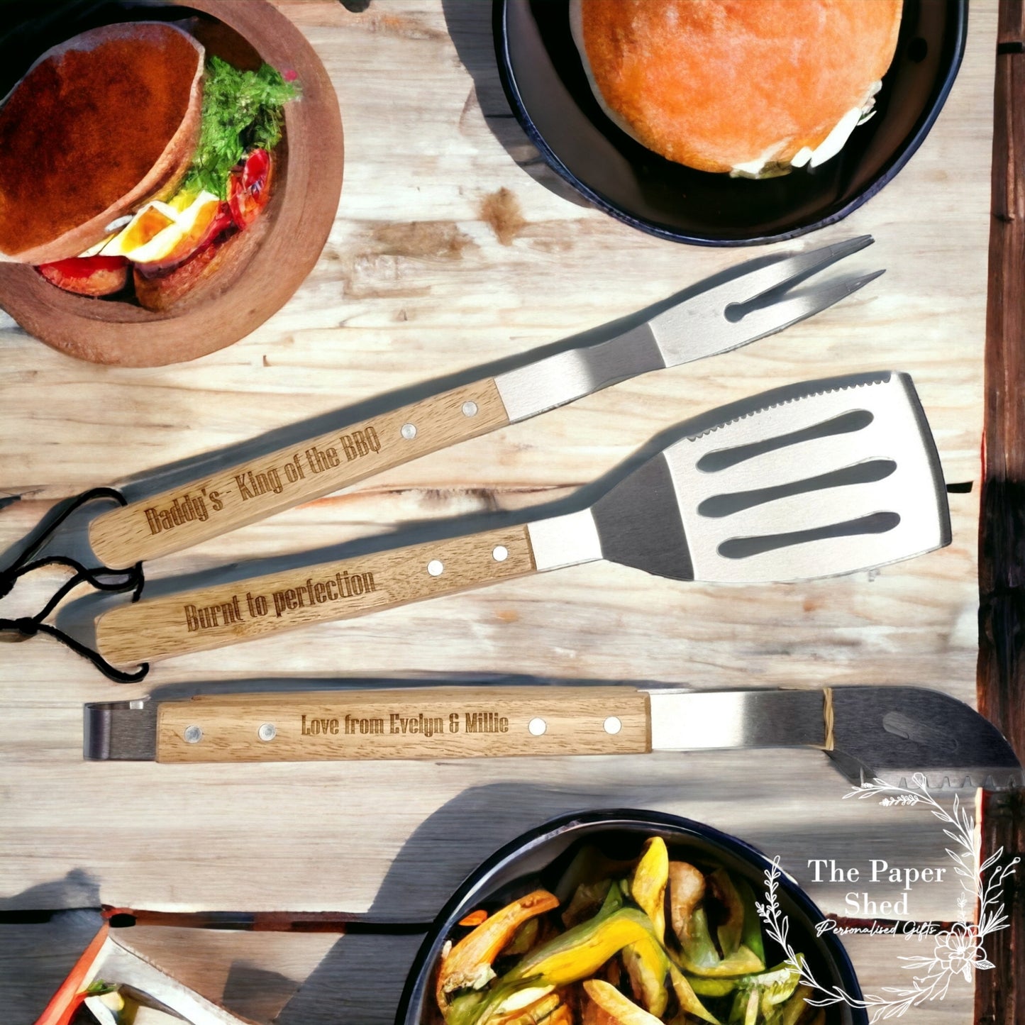 Barbecue Tool Set Laser Engraved Quotes, Funny Phrases, Fork, BBQ, Spatula, Tongs