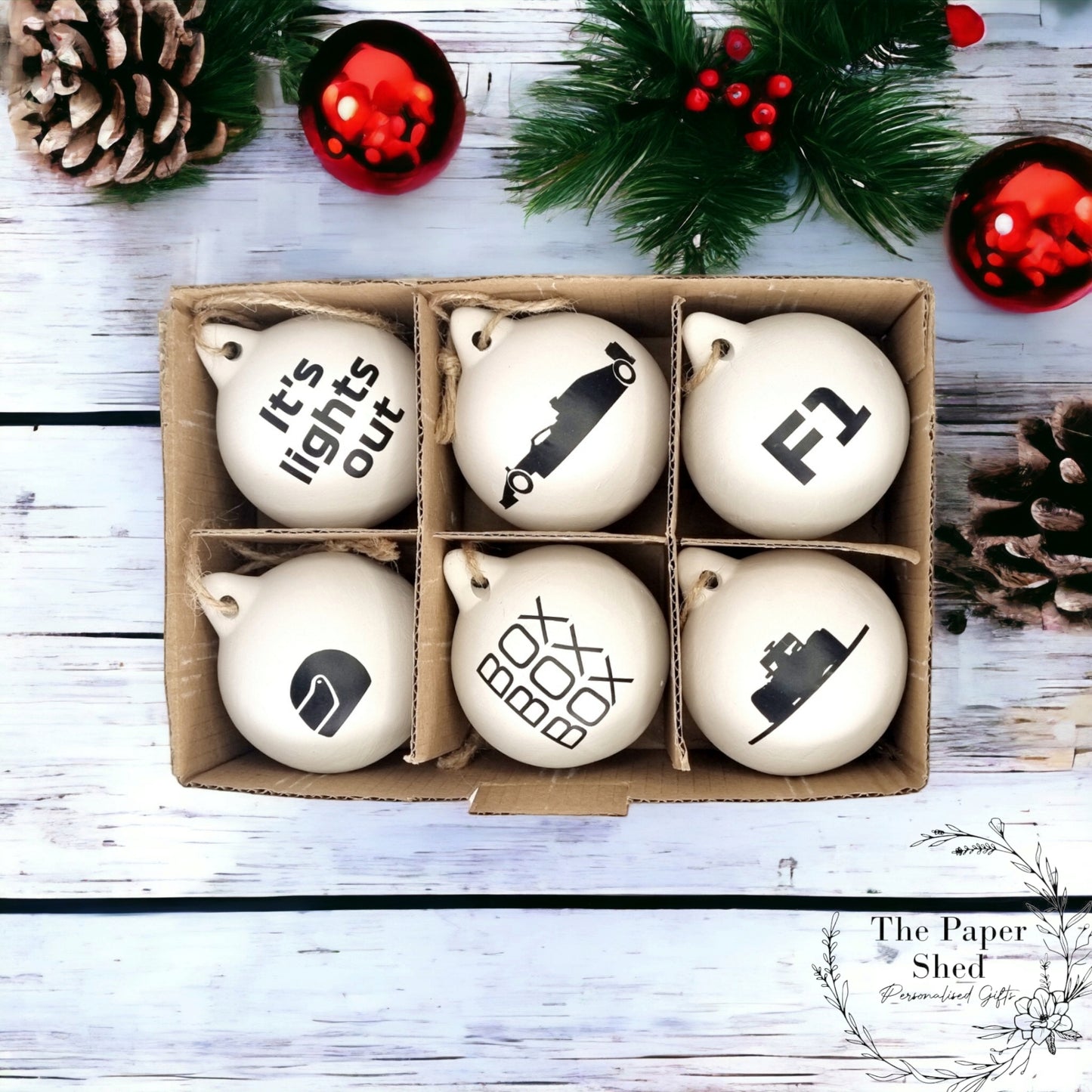 F1 Inspired Christmas Bauble Decorations 6pk