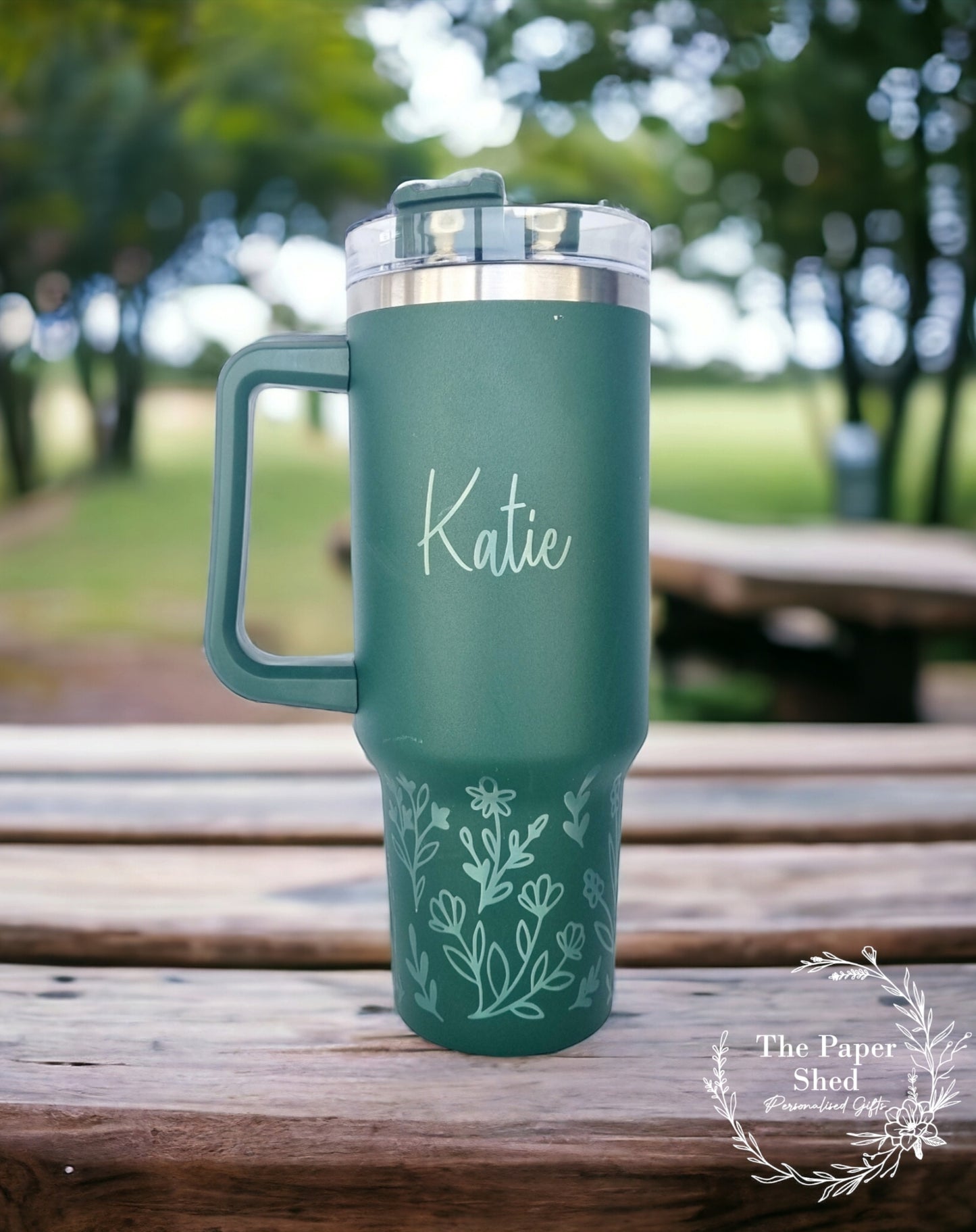 Engraved Floral Name Pattern Large Thermal Travel Mugs Personalised 40oz Cups