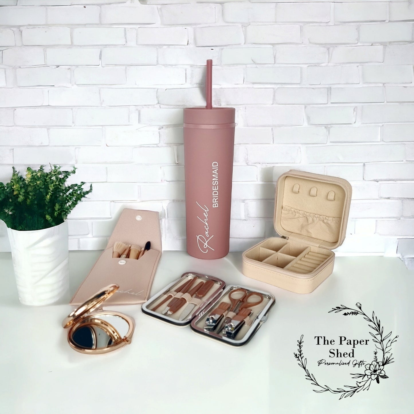 Personalised - Bridal Gift Set - Birthday Present -Bride-Bridesmaid- For Her- Hamper - - Green - Gold - Beige -Wedding-wedding gift favour