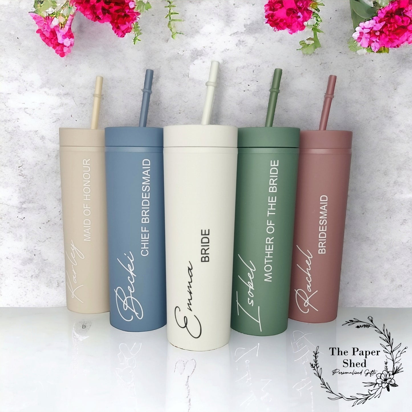 Skinny Tumbler Personalised Name Bridesmaid Bridal Wedding