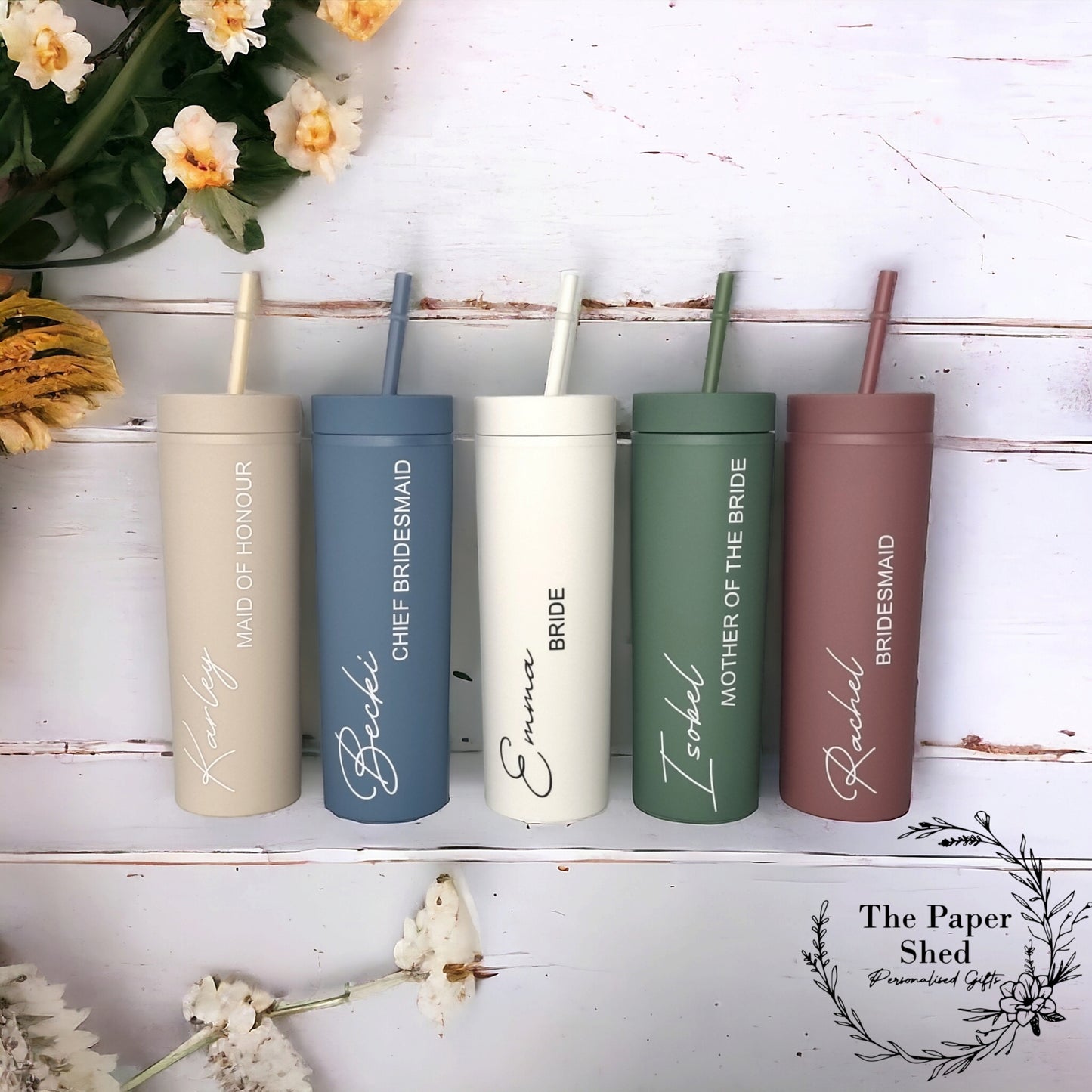 Skinny Tumbler Personalised Name Bridesmaid Bridal Wedding