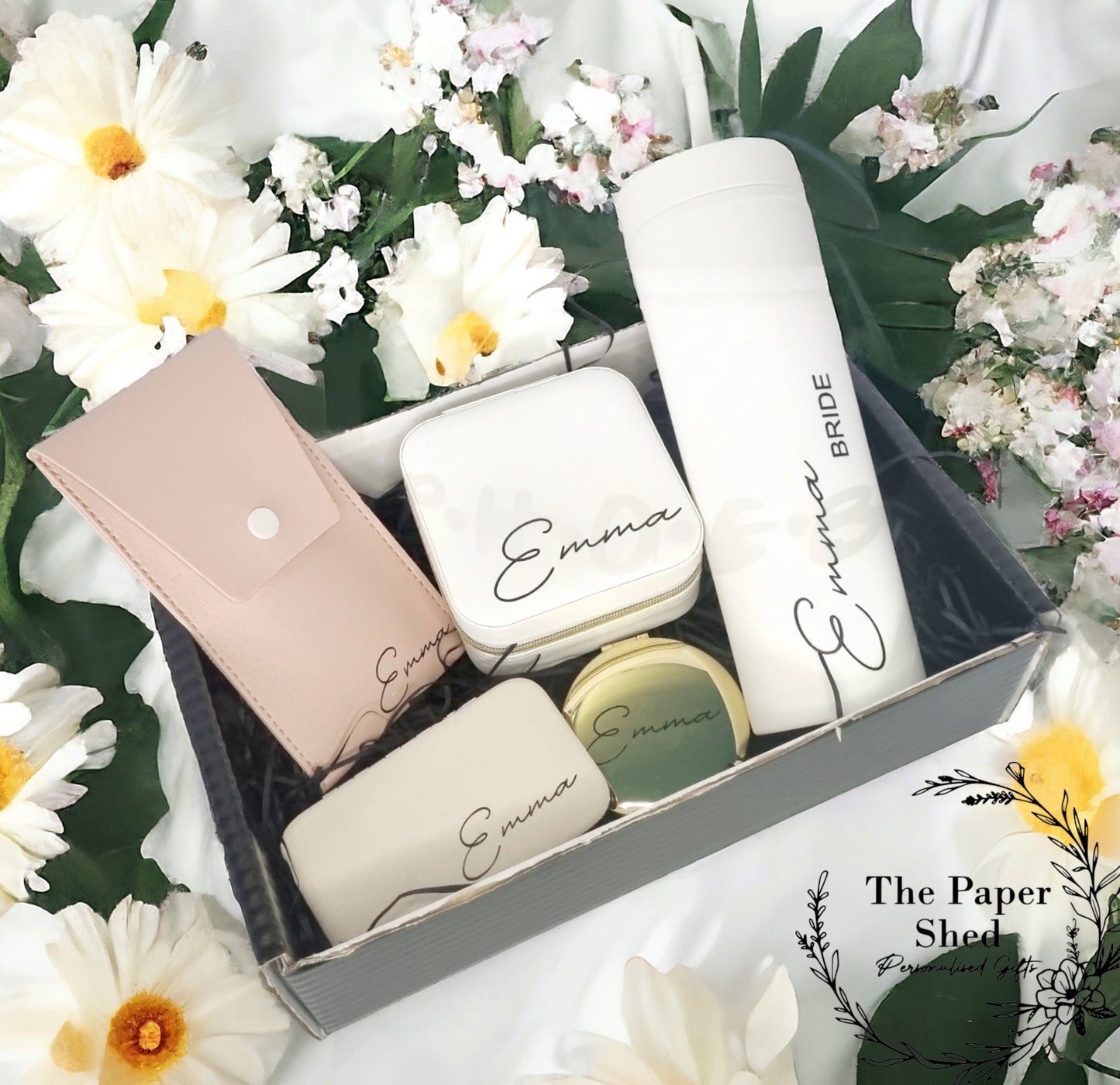 Personalised - Bridal Gift Set - Birthday Present -Bride-Bridesmaid- For Her- Hamper - - Green - Gold - Beige -Wedding-wedding gift favour