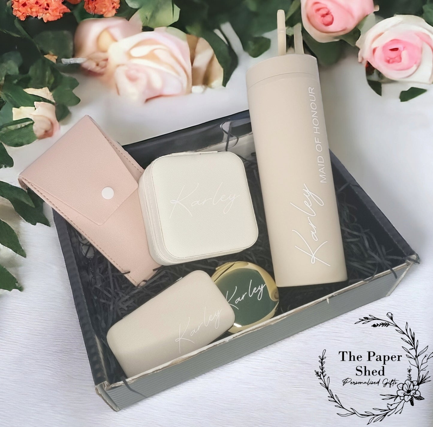 Personalised - Bridal Gift Set - Birthday Present -Bride-Bridesmaid- For Her- Hamper - - Green - Gold - Beige -Wedding-wedding gift favour