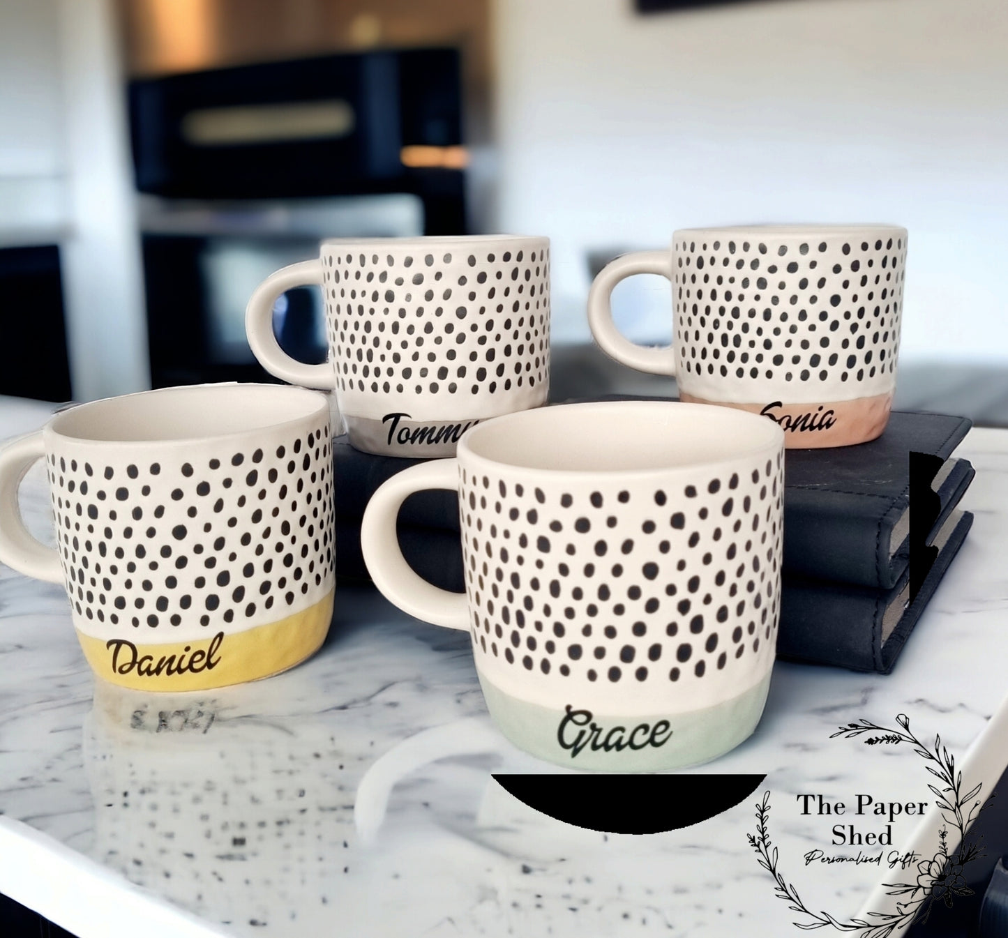 Script Spotty Pattern Personalised Drink Mug with Name - Pastel Bright