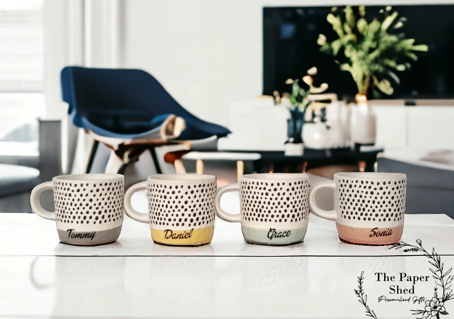 Script Spotty Pattern Personalised Drink Mug with Name - Pastel Bright
