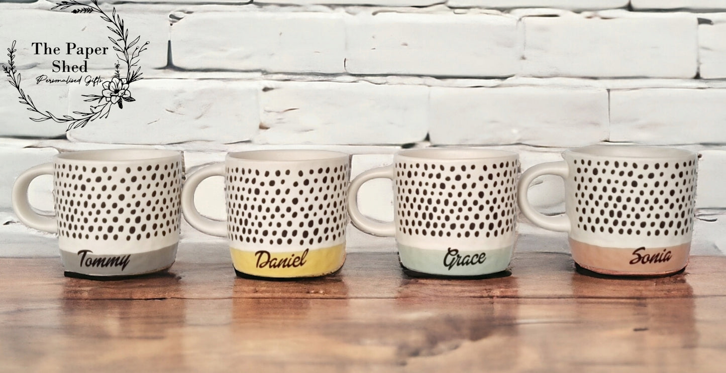 Script Spotty Pattern Personalised Drink Mug with Name - Pastel Bright