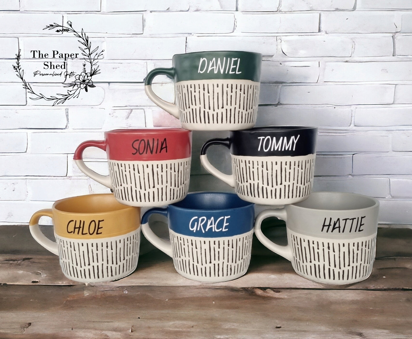 Dash Pattern Personalised Drink Mug with Name - Pastel Bright